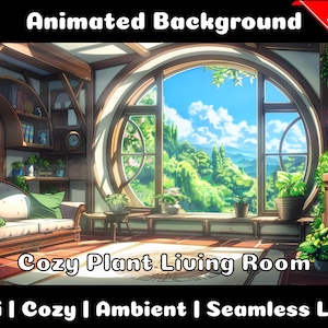 ANIMATED BACKGROUND | Cozy Plants Living Room | Lofi Cozy Ambience Looped Vtuber Twitch Stream Overlay Background