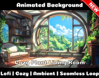ANIMATED BACKGROUND | Cozy Plants Living Room | Lofi Cozy Ambience Looped Vtuber Twitch Stream Overlay Background