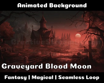 GEANIMEERDE ACHTERGROND | Bloedmaanbegraafplaats | Fantasie magische fictie lus Vtuber Twitch Stream Overlay achtergrond