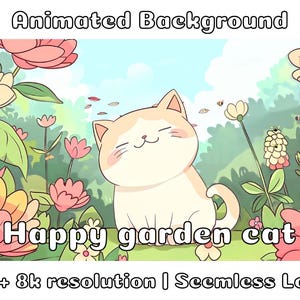 ANIMATED BACKGROUND | Happy Garden Cat | Lofi Cozy Kawaii Looped Vtuber Twitch Stream Overlay Background