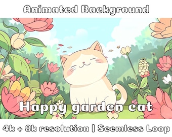 ANIMATED BACKGROUND | Happy Garden Cat | Lofi Cozy Kawaii Looped Vtuber Twitch Stream Overlay Background