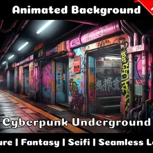 ANIMATED BACKGROUND | Cyberpunk Underground | Future Fantasy Fiction Looped Vtuber Twitch Stream Overlay Background