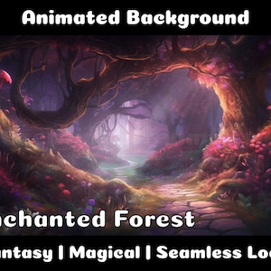 アニメーションの背景 |魔法の森 |ファンタジー マジカル フィクション ループ Vtuber Twitch ストリーム オーバーレイ背景
