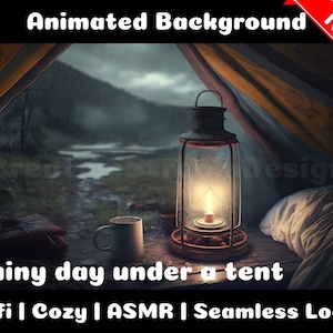 ANIMATED BACKGROUND | Rainy Day in the Tent | Lofi Cozy Ambience ASMR Looped Vtuber Twitch Stream Overlay Background