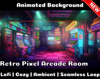 ANIMATED BACKGROUND | Retro Pixel Arcade Room | Lofi Cozy Fantasy Magical Looped Vtuber Twitch Stream Overlay Background