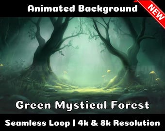 ANIMATED BACKGROUND | Green Mystical Forest | Lofi Cozy Ambience Looped Vtuber Twitch Stream Overlay Background