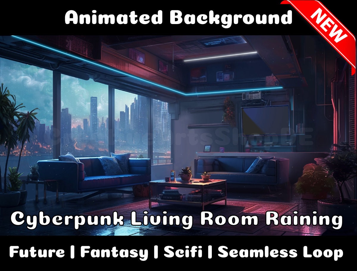 Animated Stream Screen Cyberpunk Room Looped Vtuber (Instant Download) 