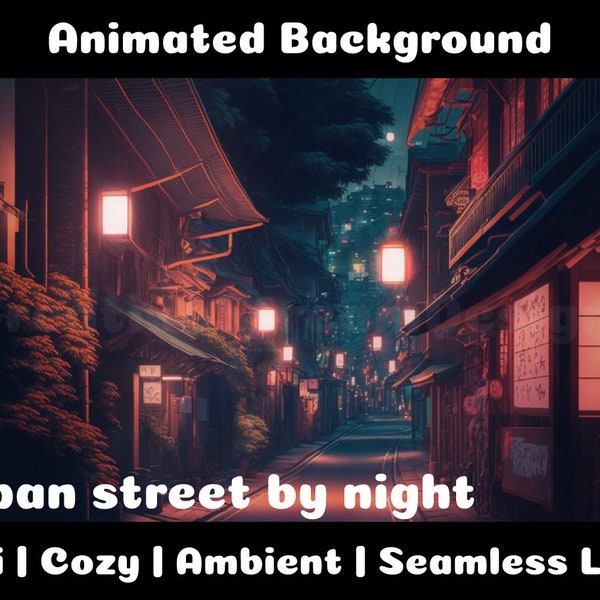 ANIMATED BACKGROUND | Japanese Street by Night | Lofi Cozy Ambience Looped Vtuber Twitch Stream Overlay Background