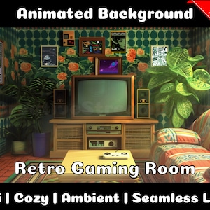 ANIMATED BACKGROUND | Retro Gaming Room | Lofi Cozy Ambience Looped Vtuber Twitch Stream Overlay Background