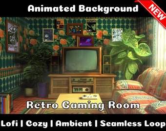 ANIMATED BACKGROUND | Retro Gaming Room | Lofi Cozy Ambience Looped Vtuber Twitch Stream Overlay Background