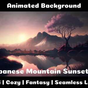 ANIMATED BACKGROUND | Japanese Mountain Landscape at Sunset | Lofi Cozy Ambience Vtuber Twitch Stream Overlay Background