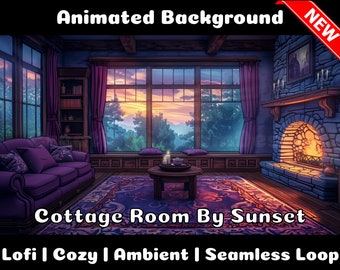 ANIMATED BACKGROUND | Country House Room at Sunset | Lofi Cozy Ambience Looped Vtuber Twitch Stream Overlay Background