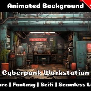 ANIMATED BACKGROUND | Cyberpunk Workstation | Future Fantasy Fiction Looped Vtuber Twitch Stream Overlay Background