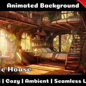 ANIMATED BACKGROUND | Cozy Treehouse | Lofi Cozy Ambience Looped Vtuber Twitch Stream Overlay Background