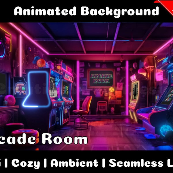 ANIMATED BACKGROUND | Arcade Room | Lofi Cozy Fantasy Looped Vtuber Twitch Stream Overlay Background