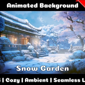 ANIMATED BACKGROUND | Snowy Garden | Lofi Cozy Ambience Looped Vtuber Twitch Stream Overlay Background