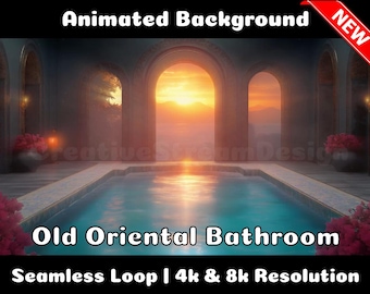 ANIMATED BACKGROUND | Ancient Oriental Bath | Lofi Cozy Ambience Looped Vtuber Twitch Stream Overlay Background