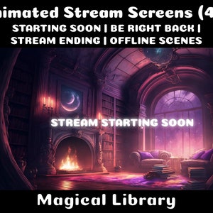 4x STREAM SCREENS | Magic Library | Starting Soon Screen | Stream Package | Lofi Vtuber Twitch Stream Overlay