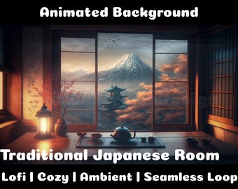 FONDO ANIMADO | Habitación tradicional japonesa | Fondo de superposición de transmisión de Twitch de Vtuber en bucle de ambiente acogedor de Lofi
