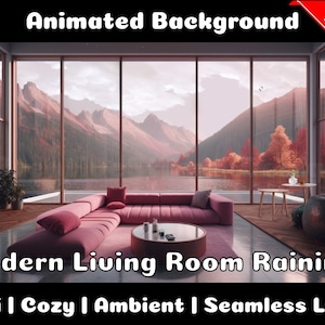 ANIMATED BACKGROUND | Modern Living Room in Rain | Lofi Cozy Ambience Looped Vtuber Twitch Stream Overlay Background