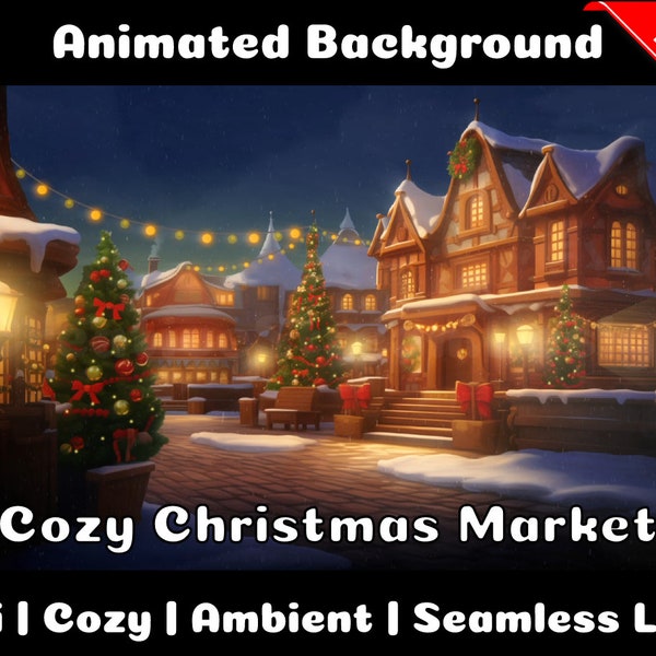 GEANIMEERDE ACHTERGROND | Gezellige kerstmarkt | Lofi gezellige sfeer lus Vtuber Twitch Stream Overlay achtergrond