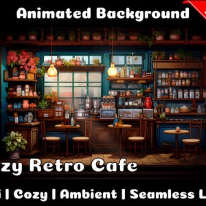 ANIMATED BACKGROUND | Cozy Retro Cafe | Lofi Cozy Ambience Looped Vtuber Twitch Stream Overlay Background