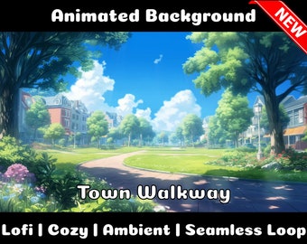 ANIMATED BACKGROUND | City Walkway | Lofi Cozy Ambience Looped Vtuber Twitch Stream Overlay Background