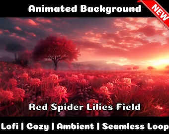 ANIMATED BACKGROUND | Red Spider Lilies Field | Lofi Cozy Ambience Looped Vtuber Twitch Stream Overlay Background