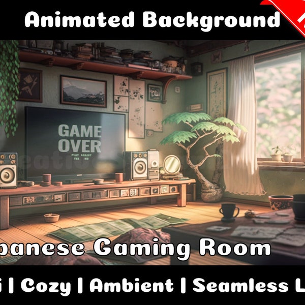 ANIMATED BACKGROUND | Japanese Gaming Room | Lofi Cozy Ambience Looped Vtuber Twitch Stream Overlay Background