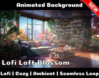 ANIMATED BACKGROUND | Lofi Loft with Flowers | Lofi Cozy Ambience Looped Vtuber Twitch Stream Overlay Background
