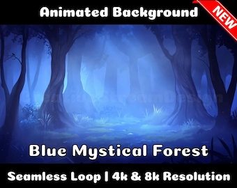 ANIMATED BACKGROUND | Blue Mystical Forest | Lofi Cozy Ambience Looped Vtuber Twitch Stream Overlay Background