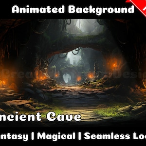 ANIMATED BACKGROUND | Ancient Cave | Fantasy Magical Fiction Looped Vtuber Twitch Stream Overlay Background