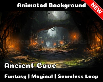 ANIMATED BACKGROUND | Ancient Cave | Fantasy Magical Fiction Looped Vtuber Twitch Stream Overlay Background