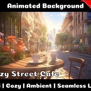 ANIMATED BACKGROUND | Cozy Street Cafe | Lofi Cozy Ambience Looped Vtuber Twitch Stream Overlay Background