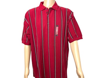 Haggar Cool 18 Vtg 2004 Golf Polo Shirt L Red Blk White Stripe Short Sleeve NWT