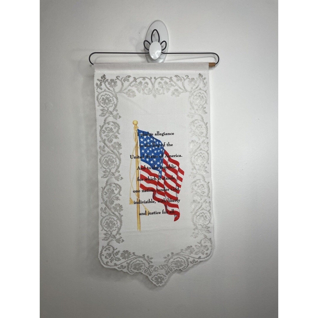 Vintage Patriotic Banner USA Pledge of Allegiance Lace Hang Bar Scroll ...