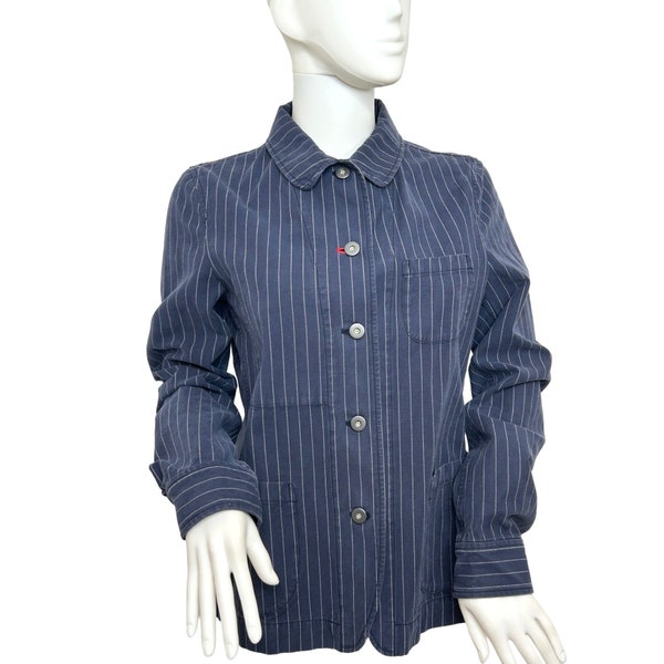 Ines de la Fressange Women’s Blue Denim Pinstriped Blazer Jacket M Vtg Pockets
