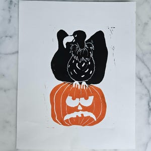 Halloween Vulture Linocut Print