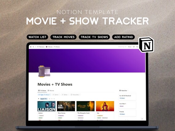 FREE, Watchlist Notion Template, Anime, TV & Movie Tracker