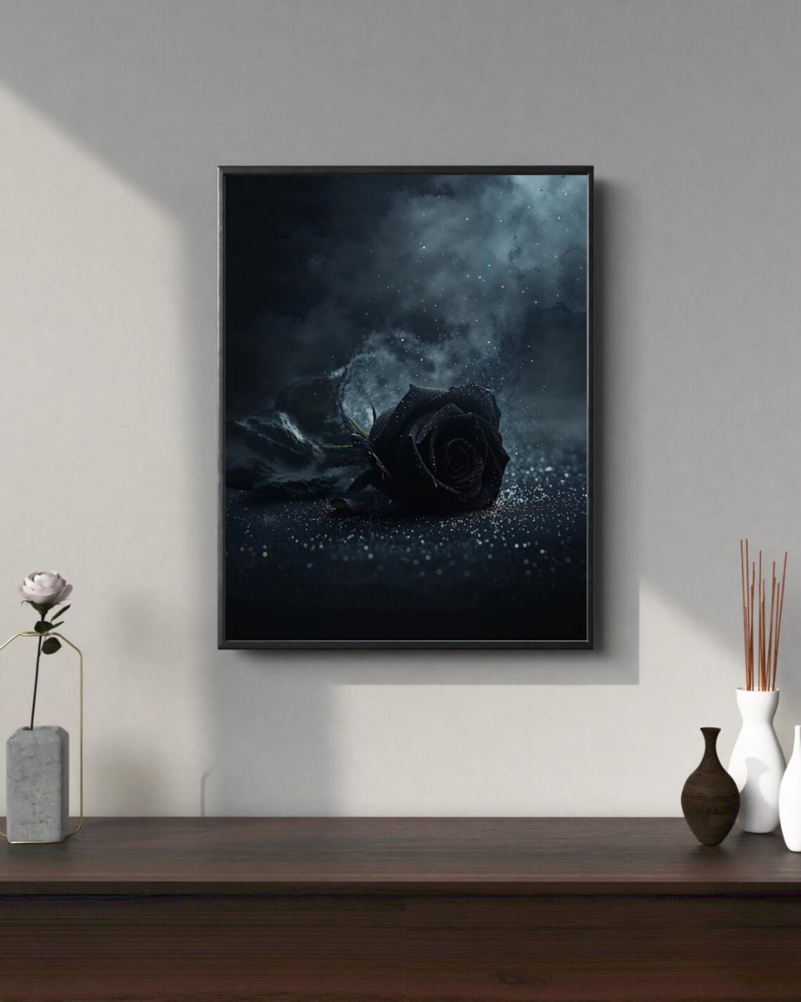 Black Rose Wall Art Printable, Dark Romantic Gothic Decor, Moody Floral ...
