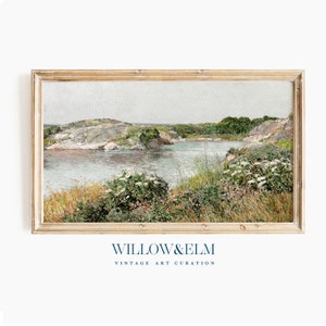 Samsung Frame TV Art Spring Lake | Wildflower Meadow | Vintage Oil Painting | Digital Download