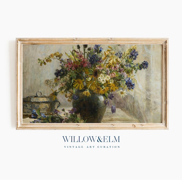 Samsung Frame TV Art | Floral Still Life Painting | Yellow Flowers in Vase | Vintage, Warm | Digital Download