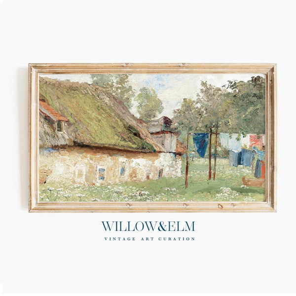 Samsung Frame TV Art, Farm House Cottage | Vintage Antique Painting | Digital Download