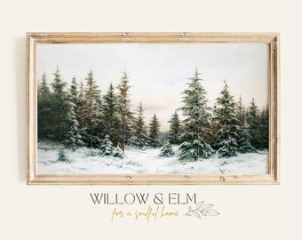 Vintage Winter Pine Forest Painting: Digital Download for Samsung Frame TV Art