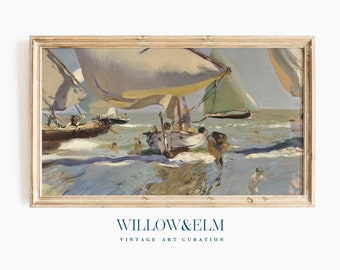 Samsung Frame TV Art | Summer Sail Boats at the Beach | Vintage Coastal Painting | Digital Download