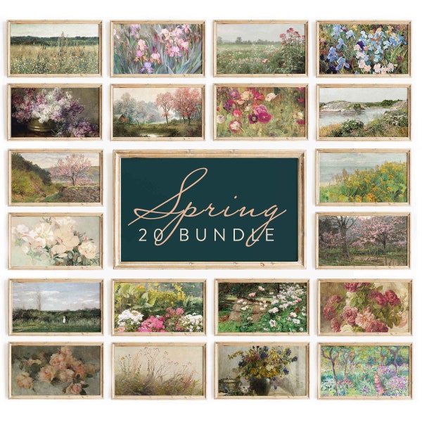Samsung Frame TV Art Spring, Frame TV Art Bundle Set of 20 | Vintage Paintings ~ Landscapes, Wild Flowers, Blossom Trees, Floral Blooms