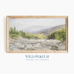 Samsung Frame TV Art Landscape | Mountains and River Scenery | Vintage Watercolour Painting | Digital Download