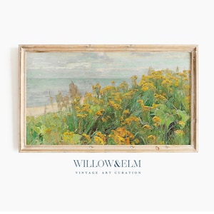 Samsung Frame TV Art Spring | Yellow Wildflower Field | Vintage Painting | Digital Download
