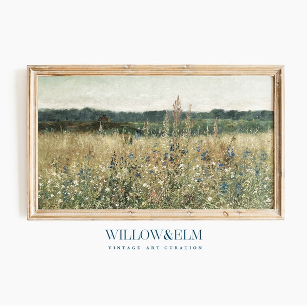 Samsung Frame TV Art Spring | Wildflower Field | Flower Meadow | White Daisys | Modern Farmhouse Style Painting | Instant Digital Download