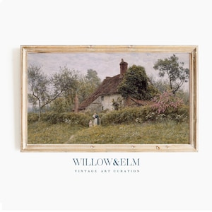 Samsung Frame TV Art | Vintage Cottage Painting | Old Farm House Garden | Digital Download